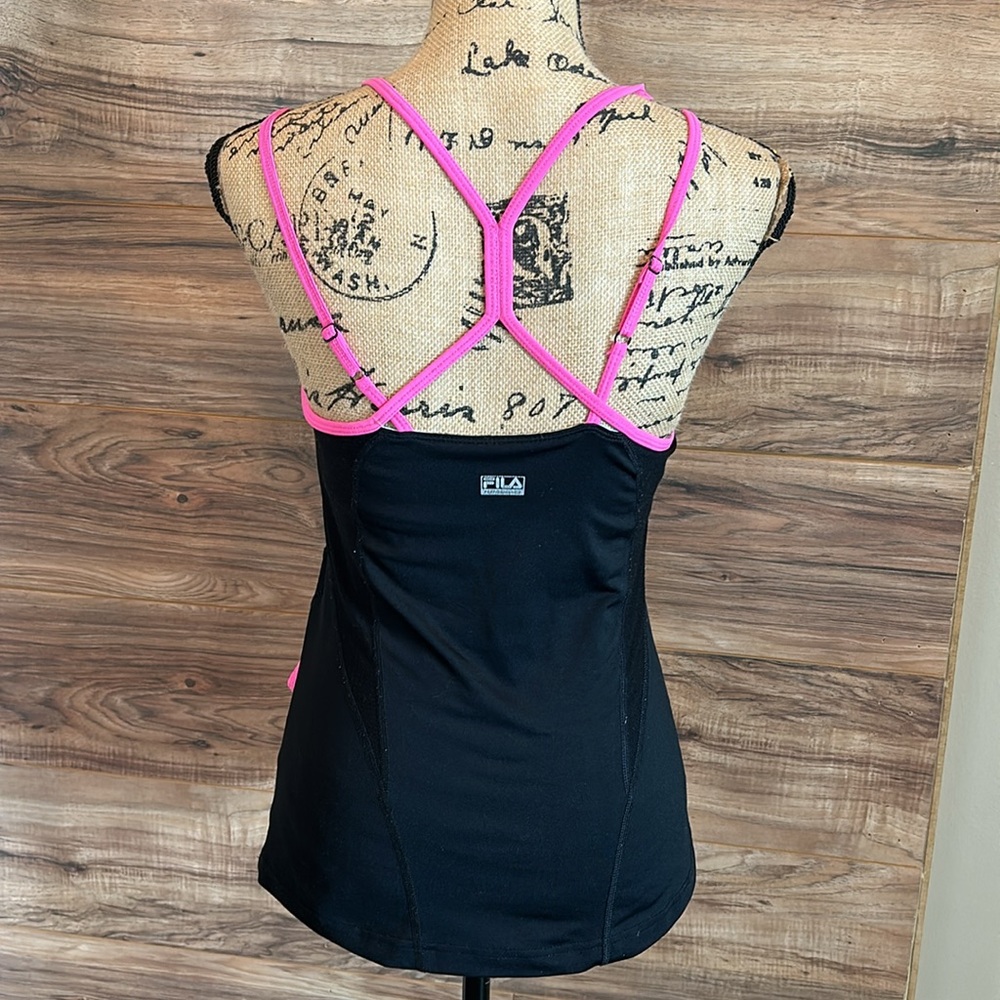 Fila black tank top with pink trim and straps - Picture 2 of 6
